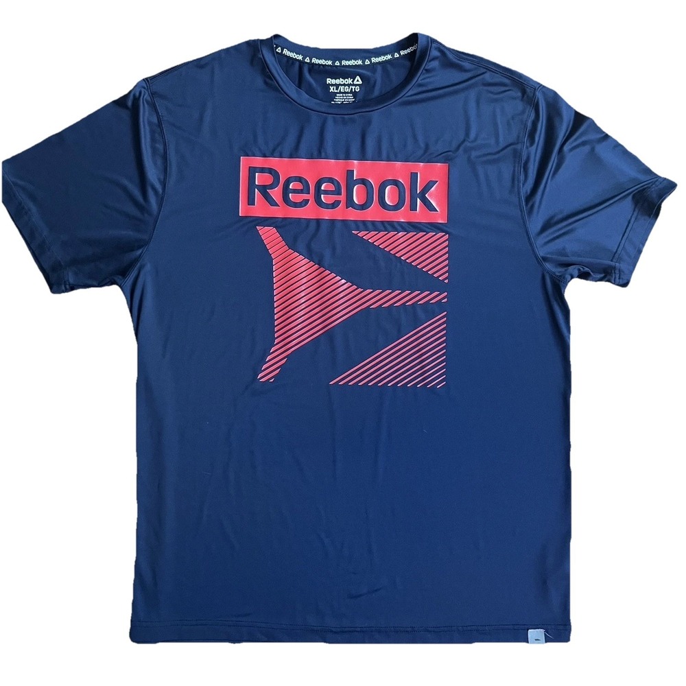 Reebok Men's Athletic T-Shirt XL Navy Blue Red Vector Logo Performance Tee